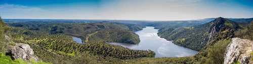 Panorama of the dammed Rio Tajo in Monfraguee National Parks