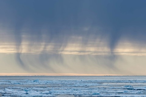 Snow shower from dark clouds