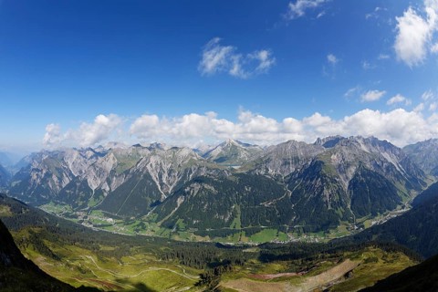 The towns Wald am Arlberg and Klosterle seen from Burtschakopf mountain