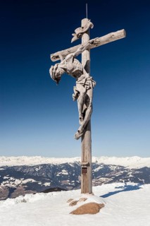 Summit cross on the Rasciesa above Ortisei in Val Gardena