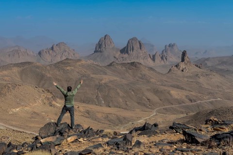 Hiker enjoying the mounains of Assekrem