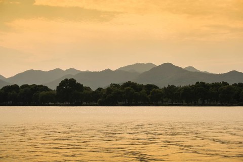 Hills at West Lake at sunset