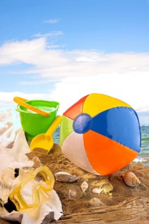 Beach toys on a sandy beach
