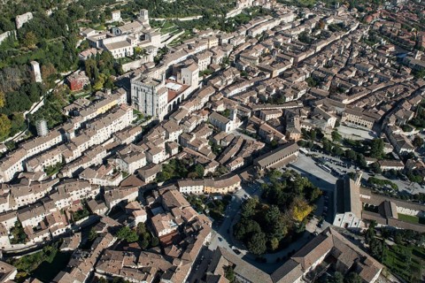 Historic town and town centre with Piazza San Giovanni and Piazza Grande
