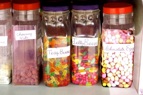 Candy jars with various sweets