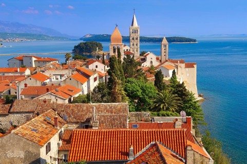View from St John Church tower over the medieval roof tops of Rab town
