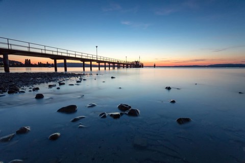 Blue hour at the ship pier of Mannenbach