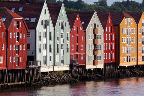 Old wooden warehouses at the Nidelva River