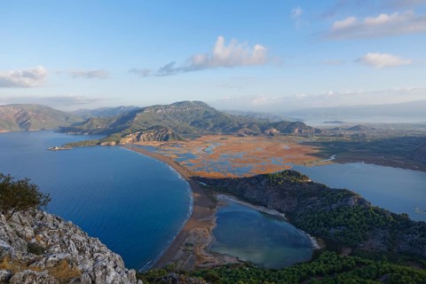 Iztuzu beach with the Dalyan Delta and Sulungur Golu Lake
