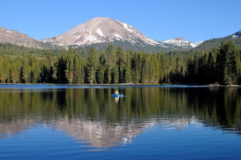 Fishermen in a small boat on Manzanita Lake