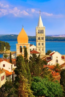 View from St John Church tower over the medieval roof tops of Rab town