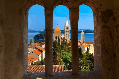 View from St John Church tower over the medieval roof tops of Rab town