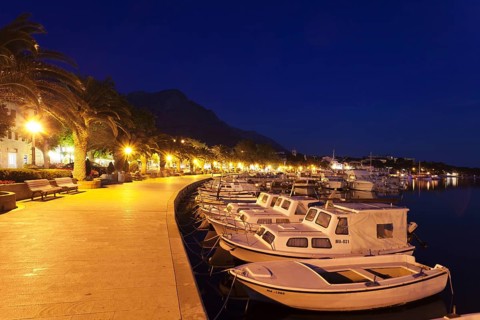 Promenade and harbour at night