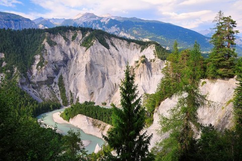 Limestone cliffs at a river bend of the AVorderrhein