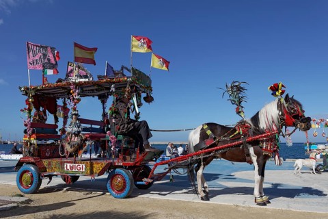 A colourfully decorated Sicilian horse cart for tourists