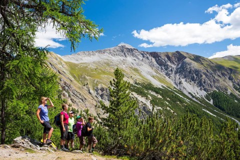 Hikers in the Val Cluozza valley