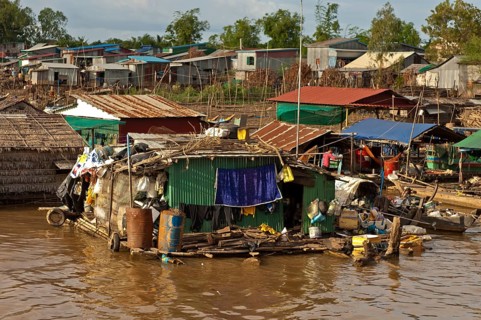 Huts of a floating slum