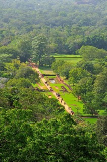View from above of the lower ruins of the fortress at the Lion Rock