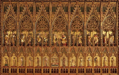 Gothic winged altar with carvings and figures