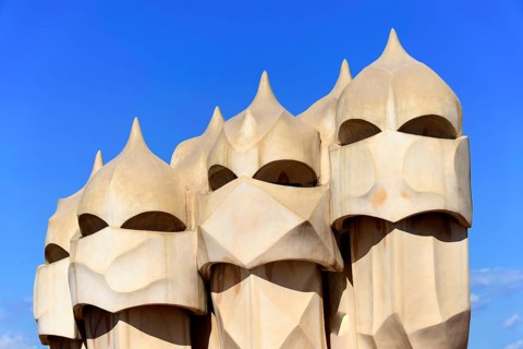Sculptural ventilation shafts on the roof of Casa Mila or La Pedrera by Antoni Gaudi