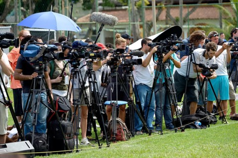 Journalists at the edge of the opening ceremony of the Street Children World Cup 2014