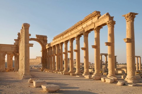 Ruins of the ancient city of Palmyra in the morning light