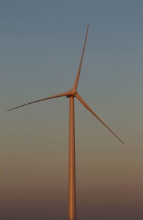 Windmill in the evening light on a wind farm near Sanlucar de Barrameda