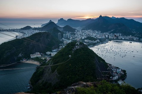 View from the Sugarloaf Mountain or Pao de Acucar and the famous cable car