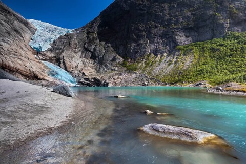 Briksdalsbreen Glacier tongue with a glacial lake