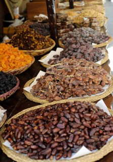 Dried fruit for sale in market stall at the annual All Saints Market in Cocentaina