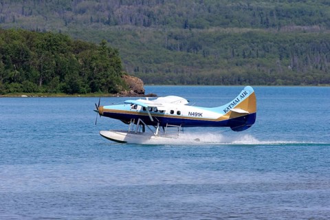 Seaplane taking off on the water
