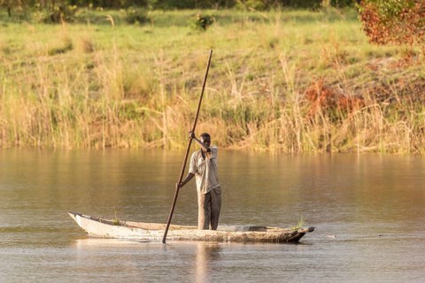 Fisherman on small lake near Kalabo
