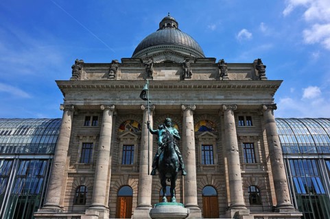Bavarian State Chancellery with the equestrian statue of Otto I or Otto of Wittelsbach