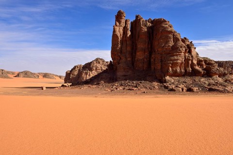 Rocks and sand dunes at Tin Merzouga