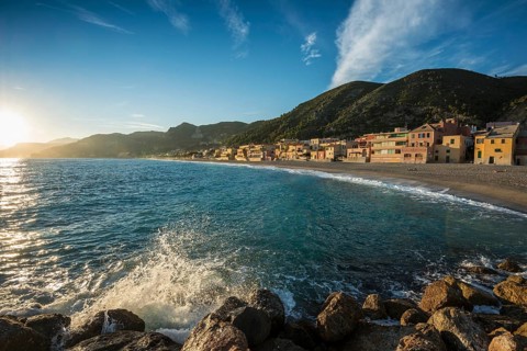 Typical houses on the beach in the evening light