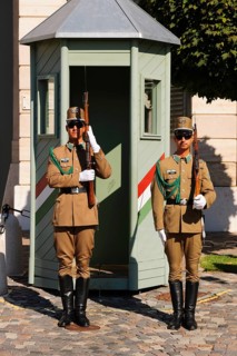 Changing of the guards in front of the Presidential Palace Sandor Palace on Castle Hill