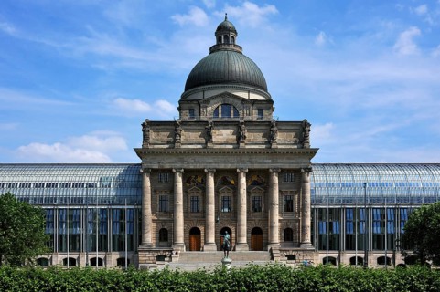 Bavarian State Chancellery with the equestrian statue of Otto I or Otto of Wittelsbach