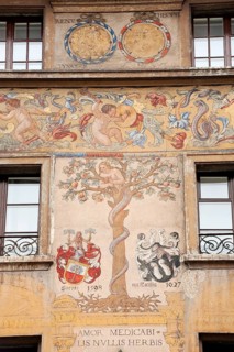 Fresco on the facade of a building on Weinmarkt square