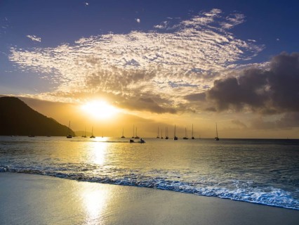 Beach with sailing yachts near Rodney Bay