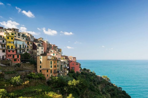 Village with colorful houses by the sea