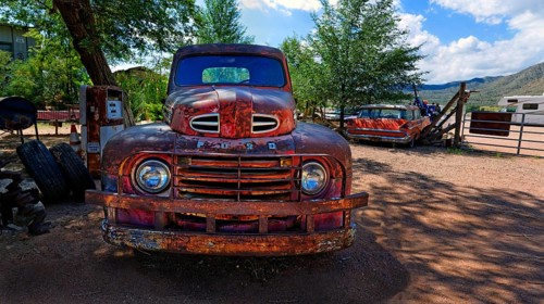 Old red rusty Ford F1