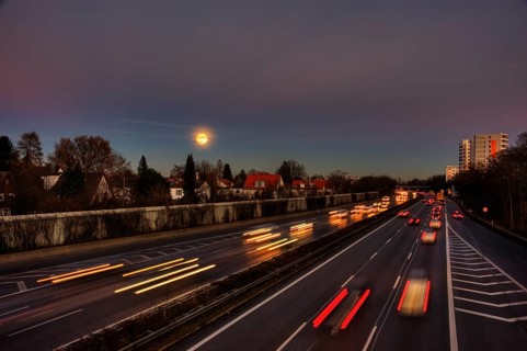 A96 motorway at dusk with light trails of moving cars