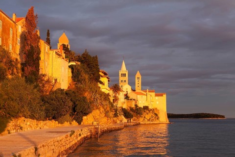 Historic centre with the bell tower of the St. Andrew Monastery