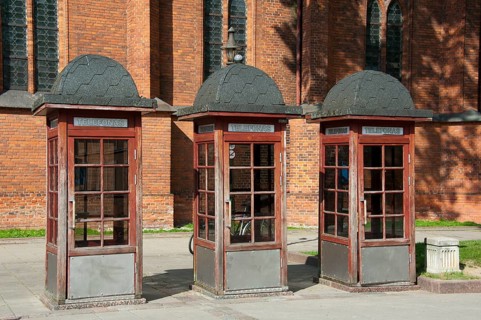 Three telephone booths