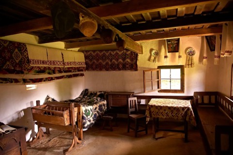 Rustic interior of the 1798 wooden house from the Iza Valley