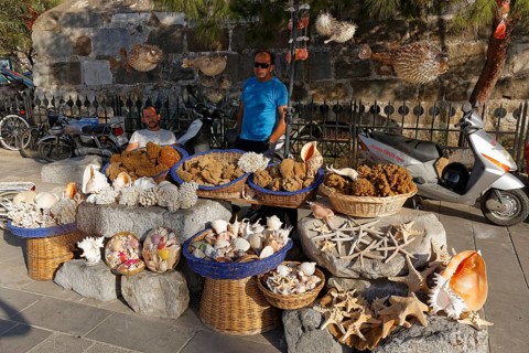 Market stall selling sponges