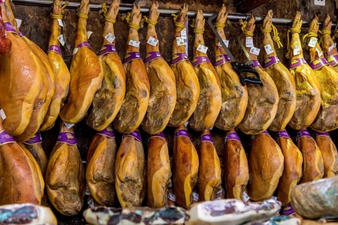 Spanish Serrano ham on the market