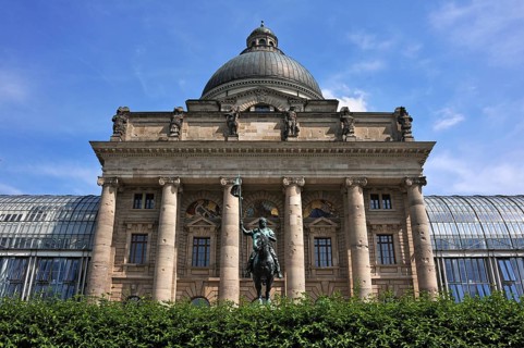 Bavarian State Chancellery with the equestrian statue of Otto I or Otto of Wittelsbach