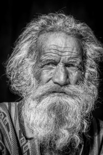 Black and white portrait of an elderly Sadhu
