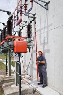 Special engineer during outdoor work at a substation of transmission network operator 50Hertz